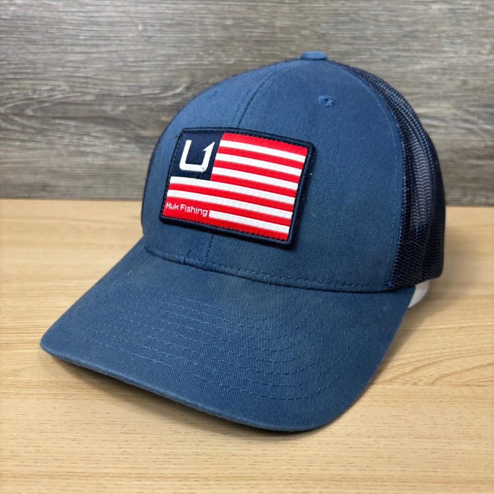 Huk Hat Cap Snapback Blue Fishing Performance Flag Outdoors Adjustable